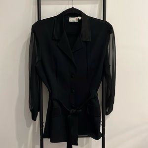 Vintage Scarlett Mesh Long Sleeve V-neck Blazer Blouse Mini Dress Women  Size 14